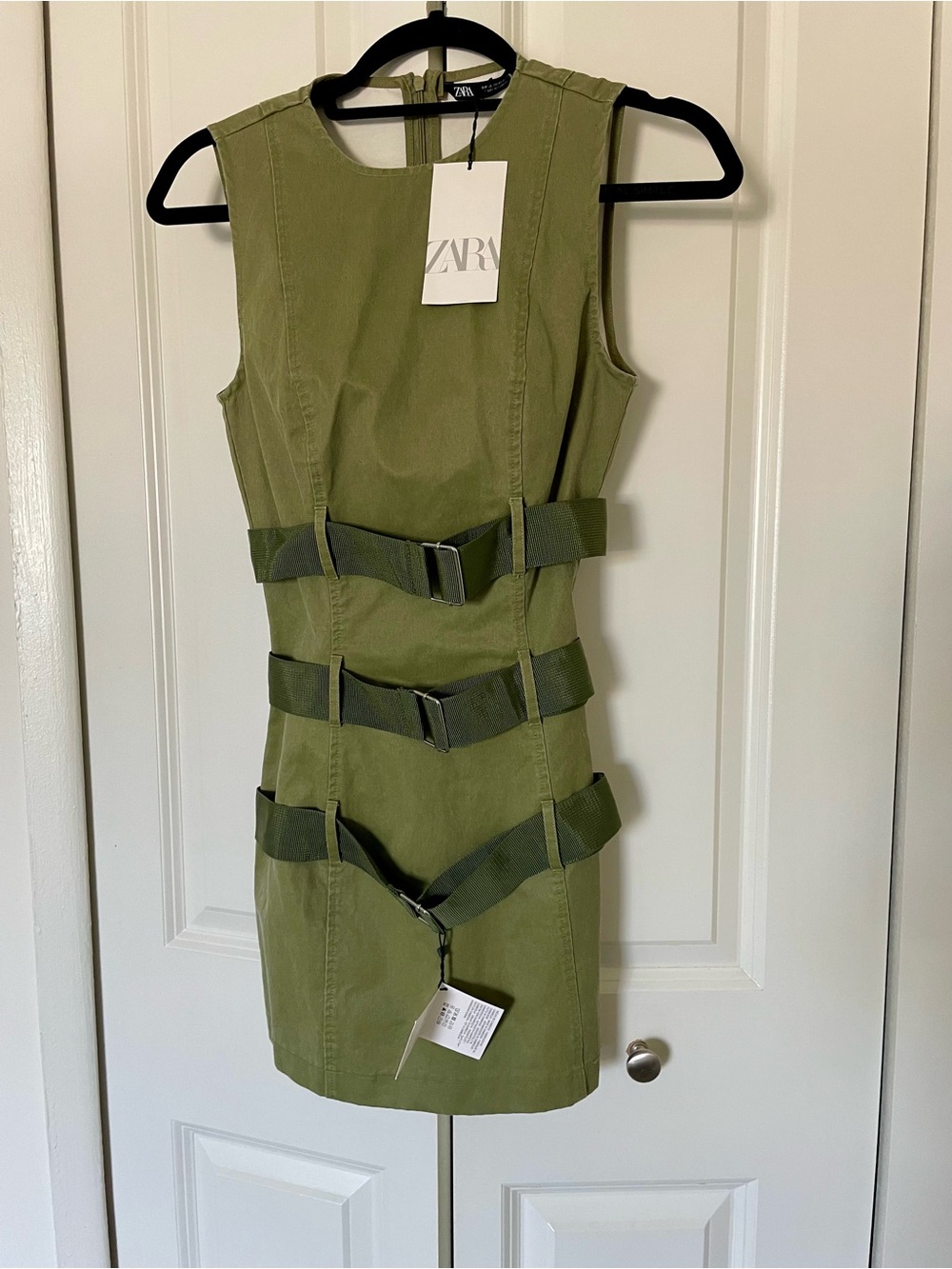 ZARA Army Green Belted Utility Mini Dress